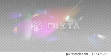 Rainbow reflection light prism effect on light background. Hologram glass dispersion, crystal flare leak shadow overlay. Vector illustration Rainbow reflection light prism effect on light background. Hologram glass dispersion, crystal flare leak shadow overlay. Vector illustration 127373068