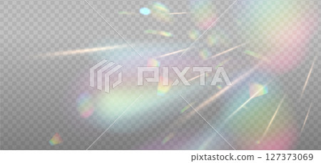 Rainbow green reflection highlights. Glare from water and glass. Glittering particles for social media backgrounds, product presentations, photo shots. Vector eps10 127373069