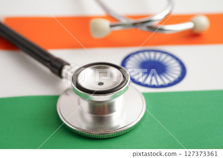 Stethoscope on India national flag. 127373361