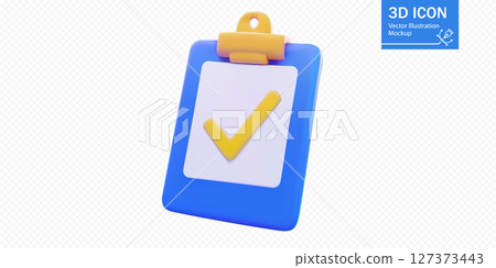 3D clipboard with a checkmark 3D clipboard with a checkmark 127373443