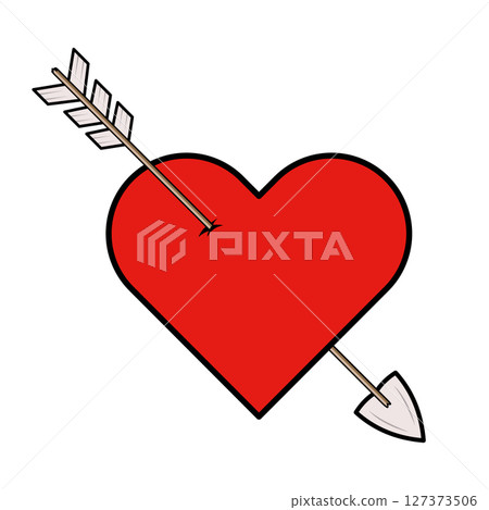 Red Heart with Arrow Vector Illustration. This vector illustration features a bright red heart pierced diagonally by a wooden arrow. Red Heart with Arrow Vector Illustration. This vector illustration features a bright red heart pierced diagonally by a wooden arrow. 127373506