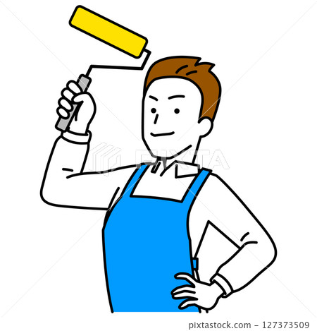 一名穿著圍裙、手持油漆滾筒的男子 127373509