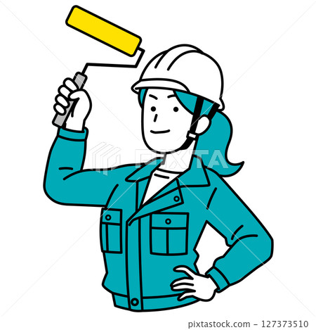 一名女工拿著油漆滾筒 127373510