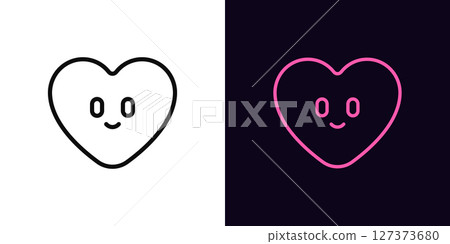 Outline cute heart icon, with editable stroke. Heart icon with smile and eyes, cute love emoji. Romantic baby heart emoticon, cartoon funny love, happy romance, amour smile. Vector icon Outline cute heart icon, with editable stroke. Heart icon with smile and eyes, cute love emoji. Romantic baby heart emoticon, cartoon funny love, happy romance, amour smile. Vector icon 127373680