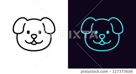 Outline puppy face icon, with editable stroke. Cute dog head icon, puppy emoji with smile. Happy dog face, puppy head, cartoon funny pet, cute animal emoticon, dog baby. Vector icon Outline puppy face icon, with editable stroke. Cute dog head icon, puppy emoji with smile. Happy dog face, puppy head, cartoon funny pet, cute animal emoticon, dog baby. Vector icon 127373686