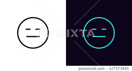 Outline expressionless emoji icon, with editable stroke. Emoticon with doubt face, emotionless emoji. Straight face, expression less, poker face, distrust emotion, mistrust emoticon. Vector icon 127373695