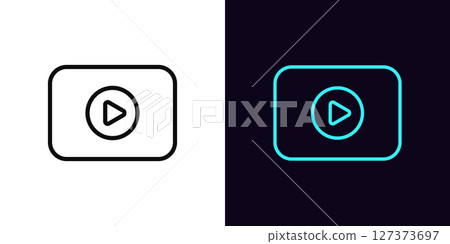 Outline video player icon, with editable stroke. Media screen with play button, video content icon. Multimedia display, media player, online movie channel, game replay, video stream. Vector icon 127373697