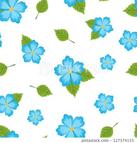 seamless pattern blue flowers on white background 127374133