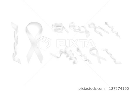 Blank white organza ribbon mockup, different types and views 127374190