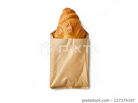 Blank craft paper pack with croissant mockup, ai generated Blank craft paper pack with croissant mockup, ai generated 127374197