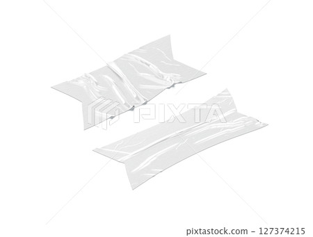 Blank white rectangle cut adhesive crumpled tape mockup, side view Blank white rectangle cut adhesive crumpled tape mockup, side view 127374215