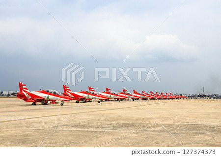 HAWK MK132 of India Air Force Aerobatics team prepare to show at airshow in Thailand. HAWK MK132 of India Air Force Aerobatics team prepare to show at airshow in Thailand. 127374373