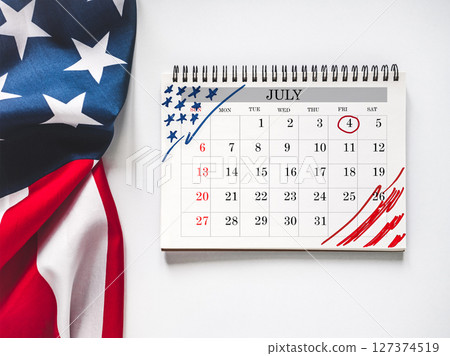Happy Independence Day. American flag and calendar 127374519