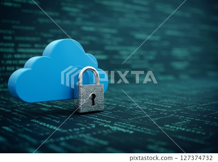 Cloud computing concept with blue cloud and digital lock symbolizing data security and protection Cloud computing concept with blue cloud and digital lock symbolizing data security and protection 127374732