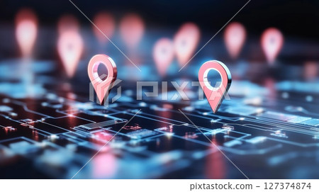 Digital map with location pins representing logistics and delivery tracking systems Digital map with location pins representing logistics and delivery tracking systems 127374874