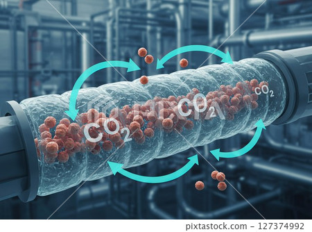 Carbon capture technology reducing co2 emissions in industrial plant 127374992