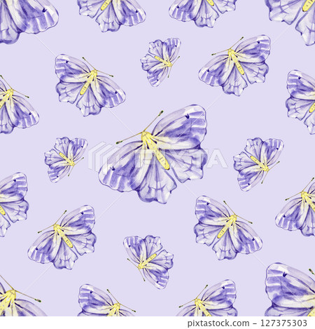 Watercolor moths, seamless pattern. Hand painted, watercolor print. Watercolor moths, seamless pattern. Hand painted, watercolor print. 127375303