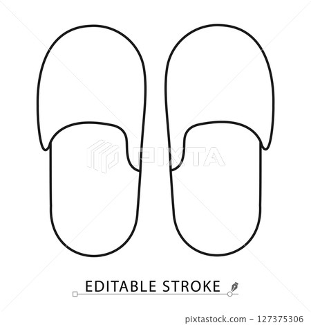 Slippers icon in minimal line style with editable stroke. Home footwear, comfort shoes, indoor slippers symbol for cozy lifestyle, relaxation design, everyday clothing and domestic comfort visuals. 127375306