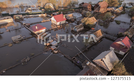 Floods on the planet, global warming. Climate change,natural disastersthe riot of nature. The apocalypse, catastrophes.Storms and destruction.The remnants of human life are floating in dirty water.End 127375515