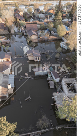 Floods on the planet, global warming. Climate change,natural disastersthe riot of nature. The apocalypse, catastrophes.Storms and destruction.The remnants of human life are floating in dirty water.End 127375516