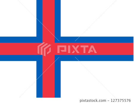 This flag features a bold red cross outlined in blue on a white background. It symbolizes the national identity of the Faroe Islands, a group of islands in the North Atlantic. 127375576