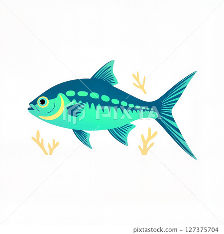 Vibrant wrasse fish swimming among coral shapes, underwater beauty 127375704