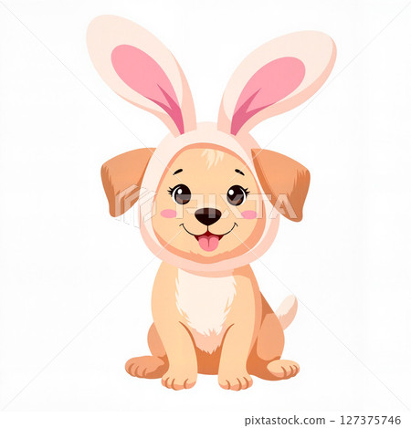 Cute puppy wearing bunny ears costume, joyful spring celebration 127375746