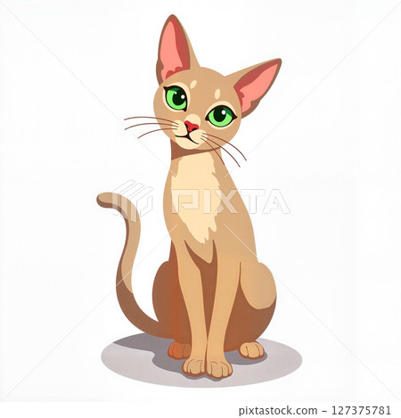 Curious Oriental Shorthair cat with green eyes, modern illustration 127375781