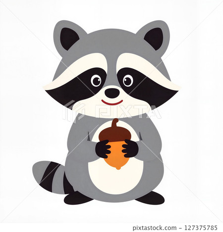 Friendly raccoon holding an acorn, simple and clear illustration Friendly raccoon holding an acorn, simple and clear illustration 127375785