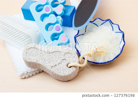 Pedicure accessories set tools closeup 127376198