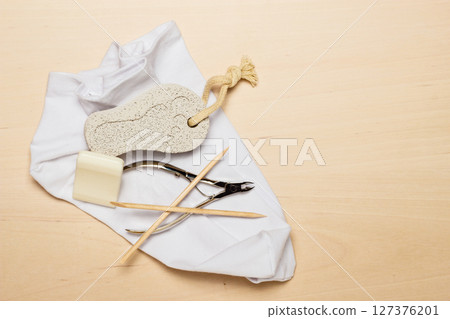 Pedicure accessories tools top view 127376201
