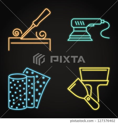 Furniture renewal tools neon icon set 127376402