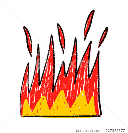 Tribal hand flame with red rock silhouette. Handdrawn fire sketch in retro devil style. Flat vector illustration isolated on white background. Tribal hand flame with red rock silhouette. Handdrawn fire sketch in retro devil style. Flat vector illustration isolated on white background. 127376577