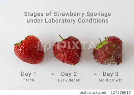 Laboratory Experiment Tracking Stages of Strawberry Spoilage from Days 1 to 3: Detailed Analysis of Fungal Growth Patterns and Food Safety Concerns for Future Research Applications 127376617