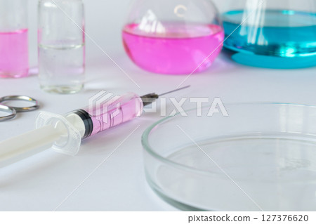 Laboratory Equipment for Food Research: Syringes and Glass Containers as Essential Tools in Microbiological Studies Supporting Safe Food Practices and In-depth Investigation Techniques 127376620