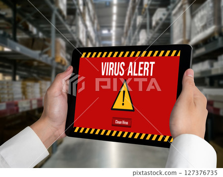 Virus warning alert on computer screen detected modish cyber threat 127376735