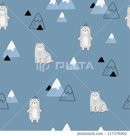 Seamless pattern with cute polar bears 127376862
