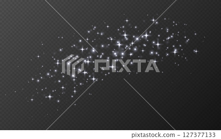 White sparkling stars, shiny particles light effect, transparent flying stardust texture 127377133