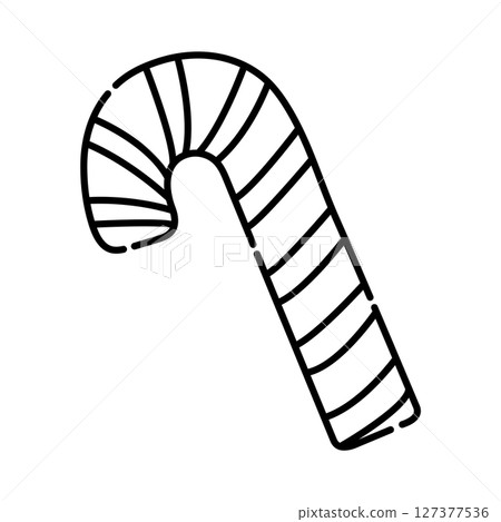 Candy cane black and white vector line icon Candy cane black and white vector line icon 127377536
