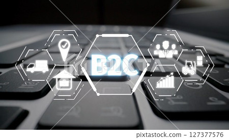 B2C Business Model with Consumer Delivery, Retail, and Growth Icons Muxer 127377576