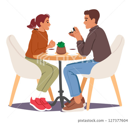 Marriage proposal in cafe during romantic dating cartoon scene with young people loving couple 127377604