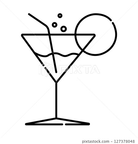 Cocktail black and white vector line icon Cocktail black and white vector line icon 127378048