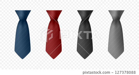 Vector Realistic Tie Set, Blue, Red, Black and Gray Colors. Business Neckwear Collection for Men s Fashion, Office Outfit, Formal Clothing, Suit Accessory, Corporate Wear, Elegant Wardrobe Icon 127378088