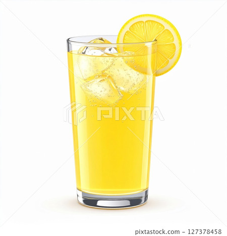 Refreshing Yellow Lemonade Drink with Ice and Lemon Refreshing Yellow Lemonade Drink with Ice and Lemon 127378458
