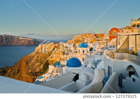 Sunrise in the city of Ia on Santorini 127379325