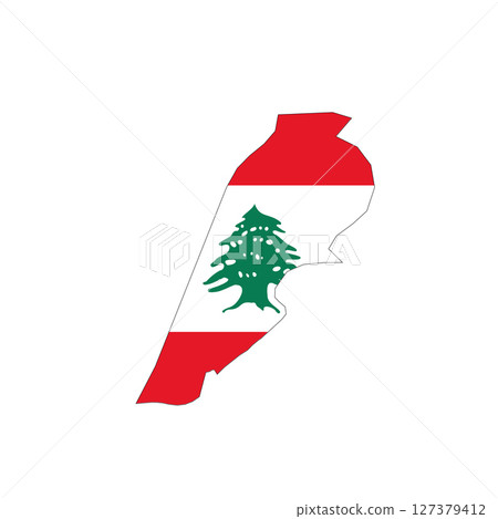 Lebanon - national flag in a shape of country map silhouette with thin black outline. Simple flat vector icon. Lebanon - national flag in a shape of country map silhouette with thin black outline. Simple flat vector icon. 127379412