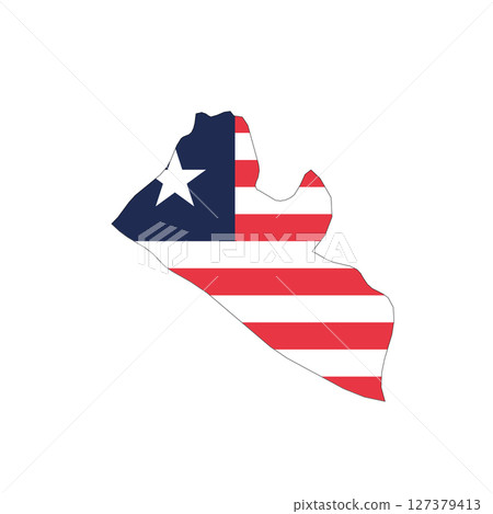 Liberia - national flag in a shape of country map silhouette with thin black outline. Simple flat vector icon. Liberia - national flag in a shape of country map silhouette with thin black outline. Simple flat vector icon. 127379413