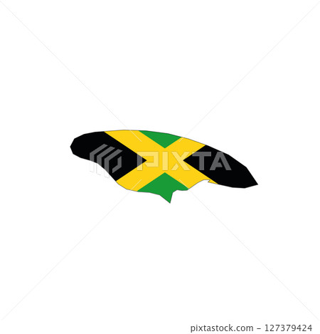 Jamaica - national flag in a shape of country map silhouette with thin black outline. Simple flat vector icon. Jamaica - national flag in a shape of country map silhouette with thin black outline. Simple flat vector icon. 127379424