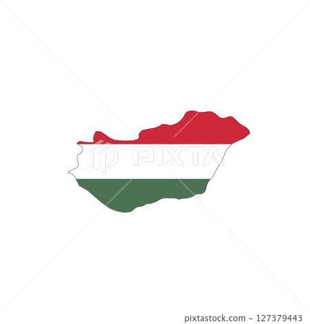 Hungary - national flag in a shape of country map silhouette with thin black outline. Simple flat vector icon. 127379443