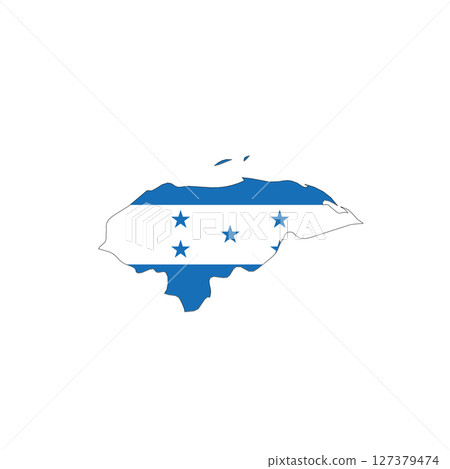 Honduras - national flag in a shape of country map silhouette with thin black outline. Simple flat vector icon. Honduras - national flag in a shape of country map silhouette with thin black outline. Simple flat vector icon. 127379474